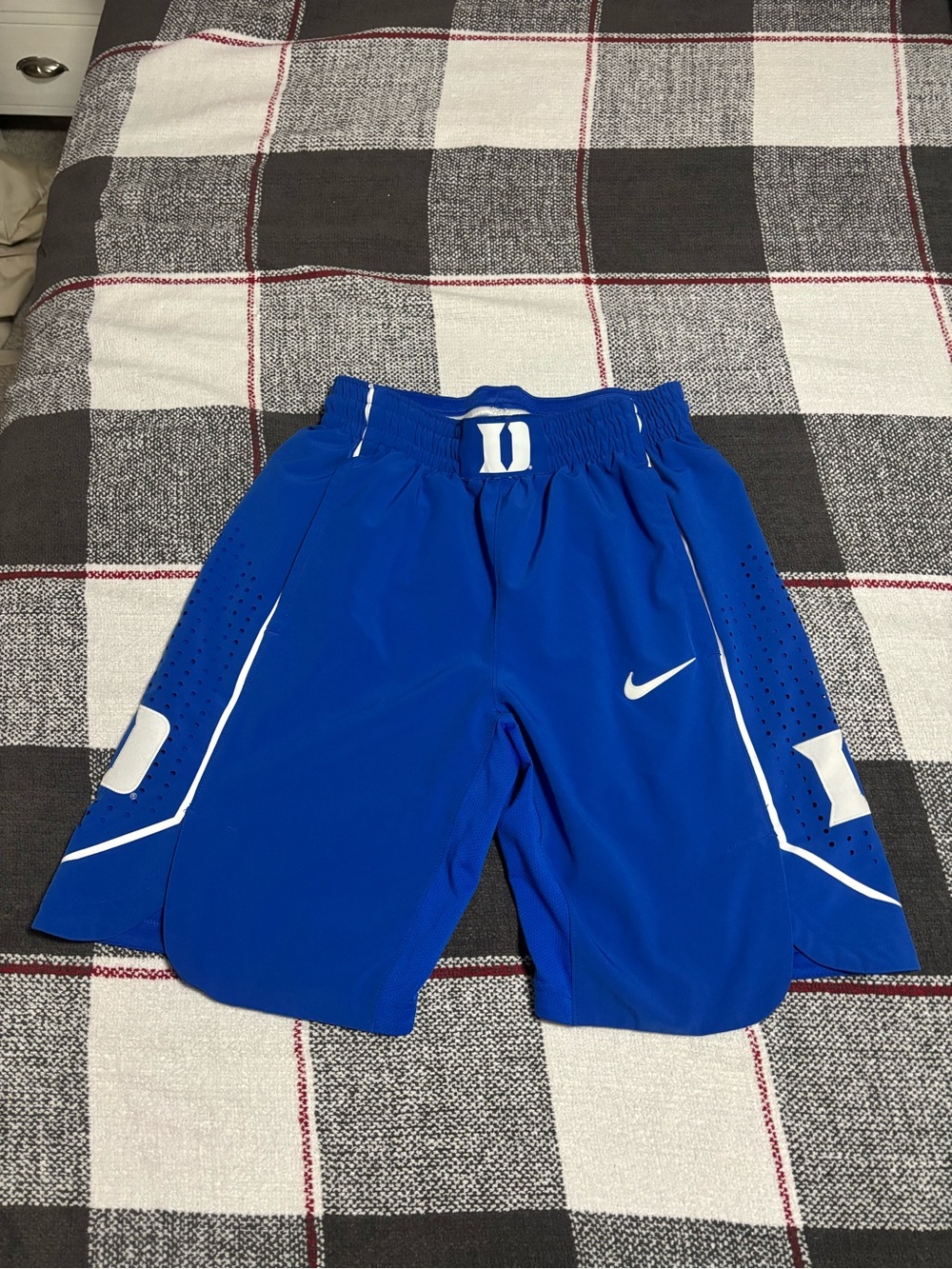 Nike Men's Blue Athletic Shorts with Duke Logo and White Trim